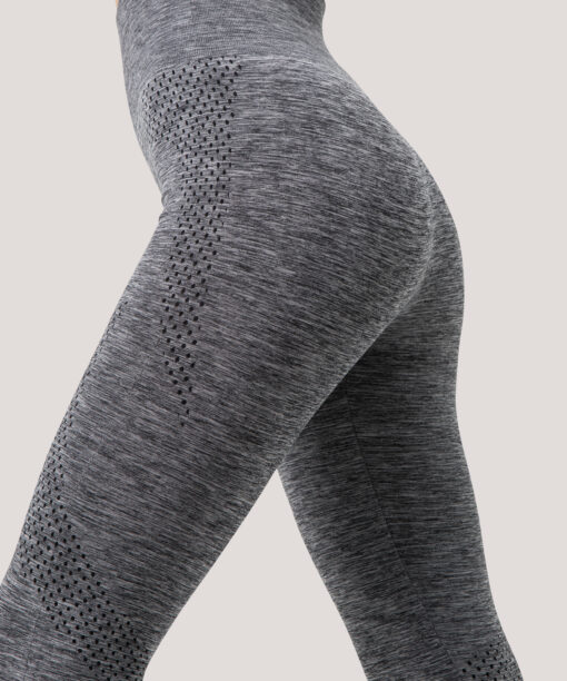 Gri Melanj Seamless Yüksek Bel Toparlayıcı Spor Tayt - 6
